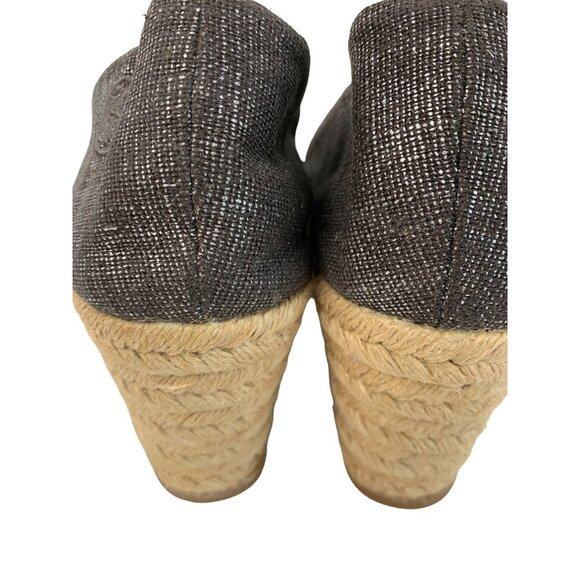 Tory Burch 11B Pewter Metallic Espadrille Wedge Heels Spain EUC 7968 Linen Peep - Picture 9 of 11